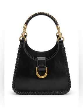 Antik Kraft Black Leather Shoulder Bag with Gold Accents